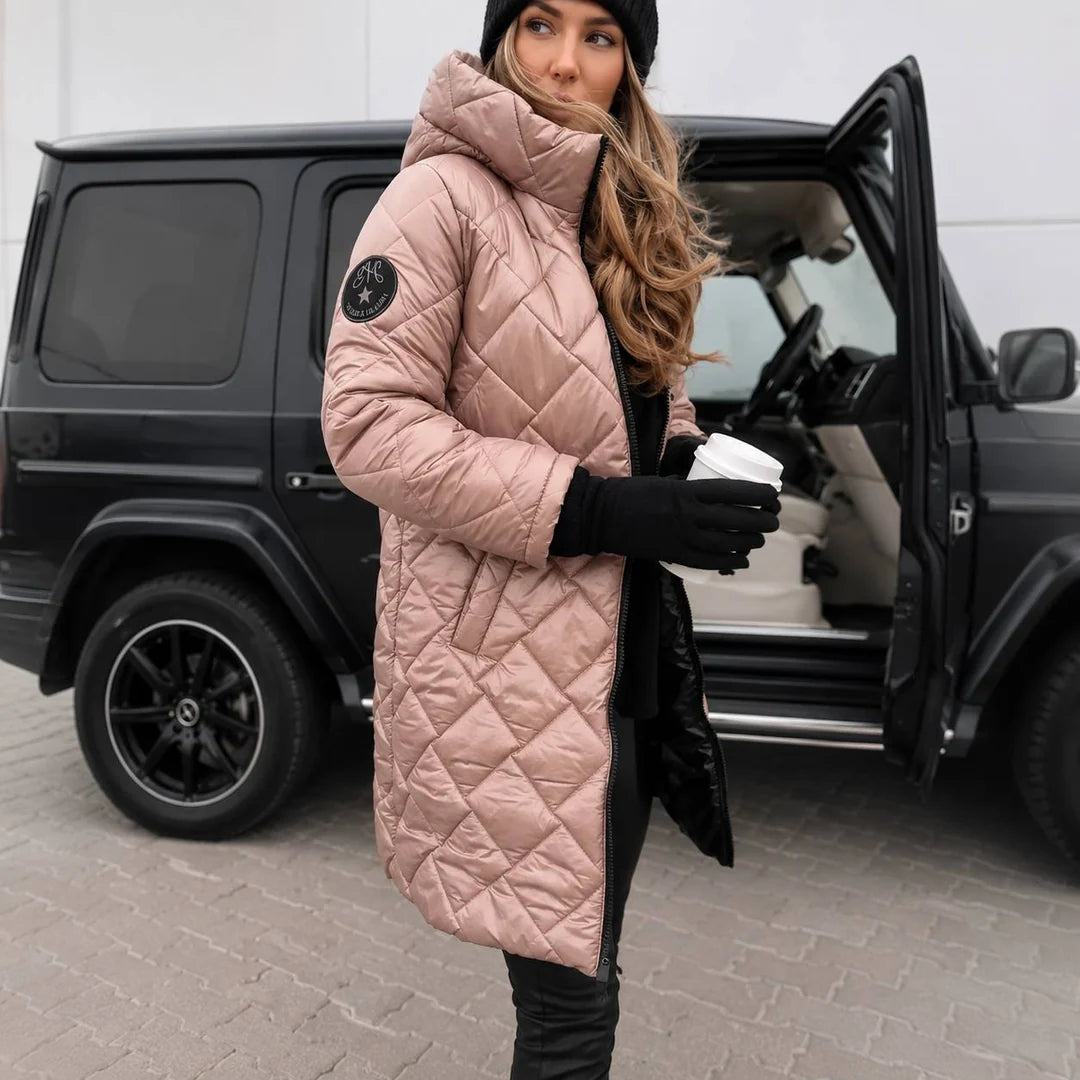 Rosalie | Women's Hooded Long Diamond-Quilted Puffer Coat with Relaxed Fit & Winter Padding